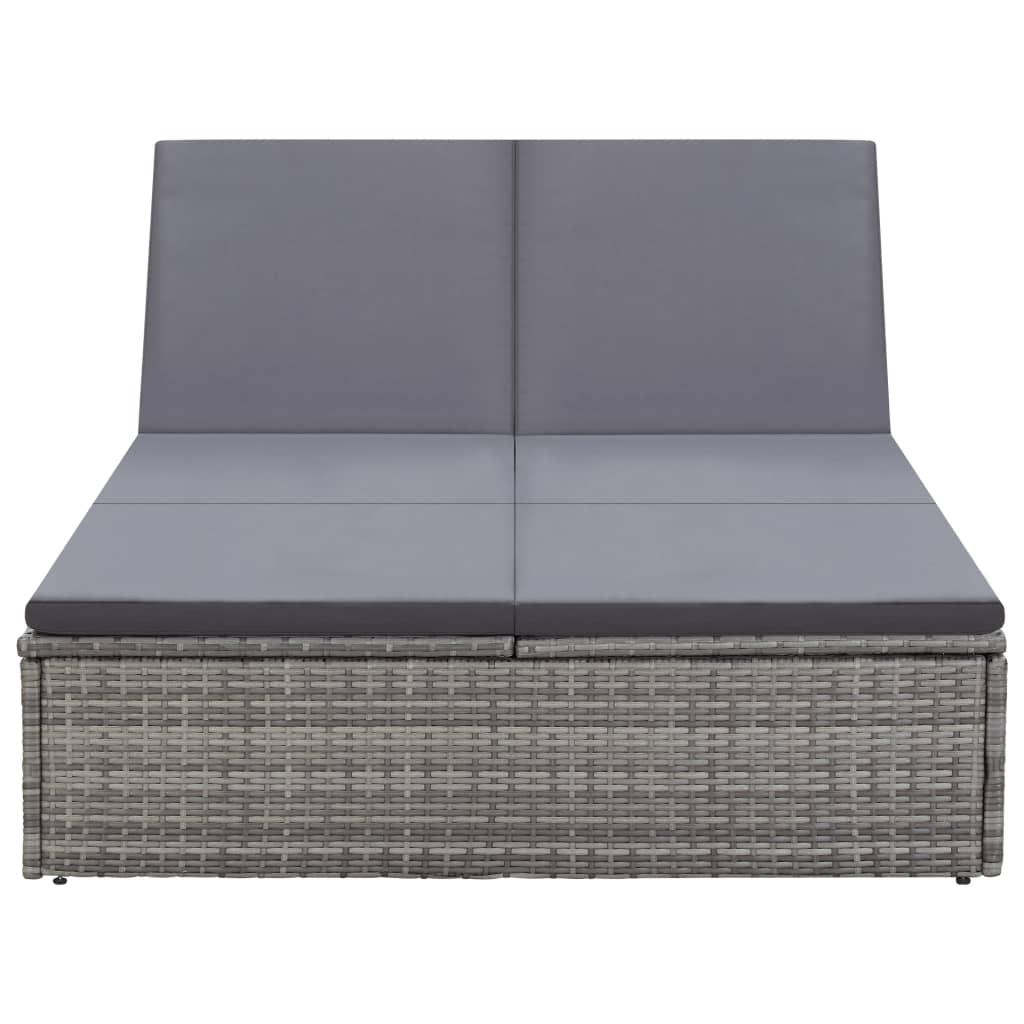 Double Sun Lounger with Cushion Poly Rattan Grey