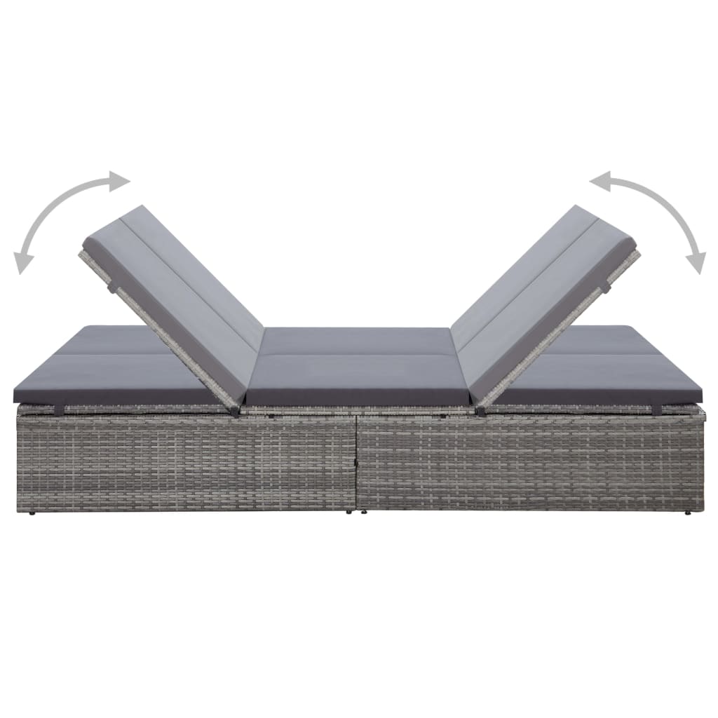 Double Sun Lounger with Cushion Poly Rattan Grey