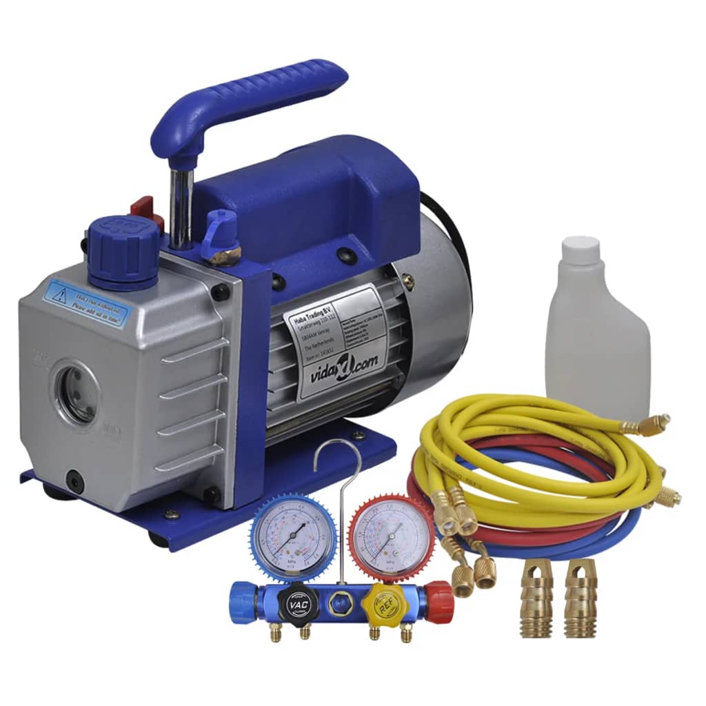 Single Stage Vacuum Pump with 4-Way Manifold Gauge Set