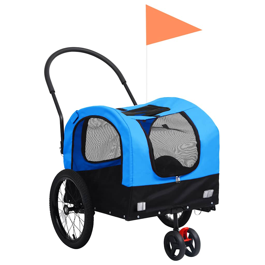 2-in-1 Pet Bike Trailer and Jogging Stroller Blue and Black