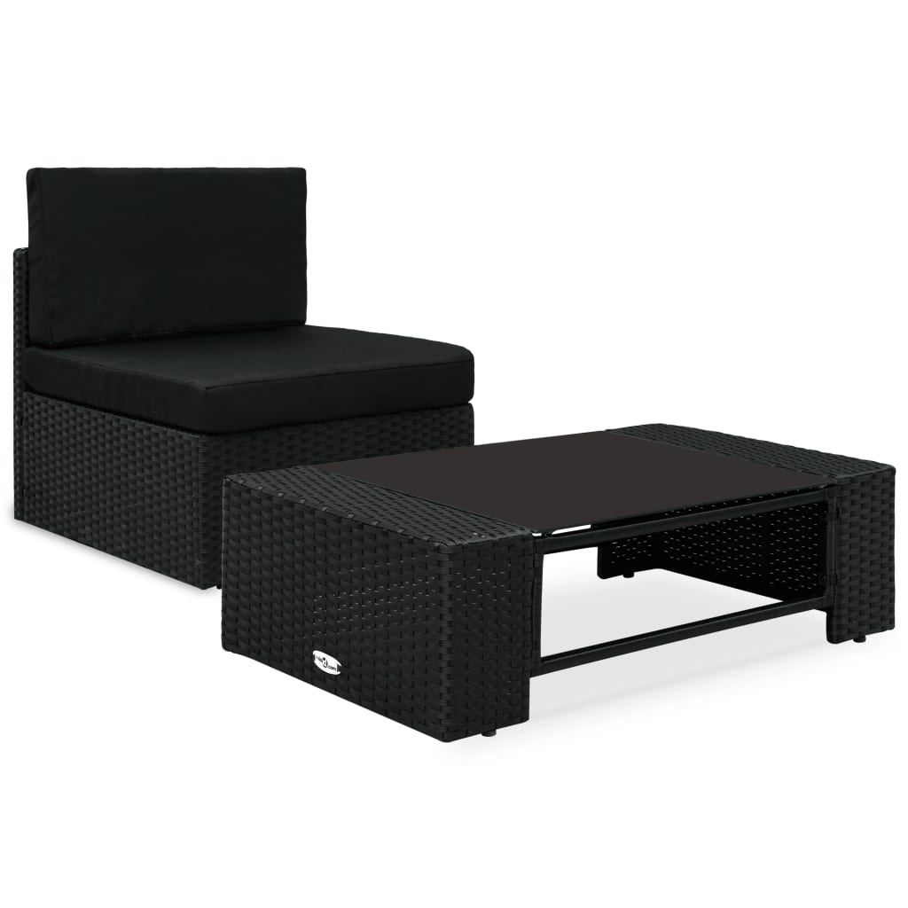 2 Piece Garden Lounge Set Poly Rattan Black