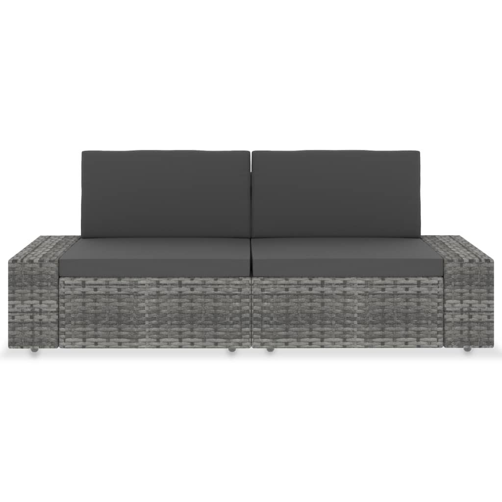 Sectional Sofa 2-Seater Poly Rattan Grey