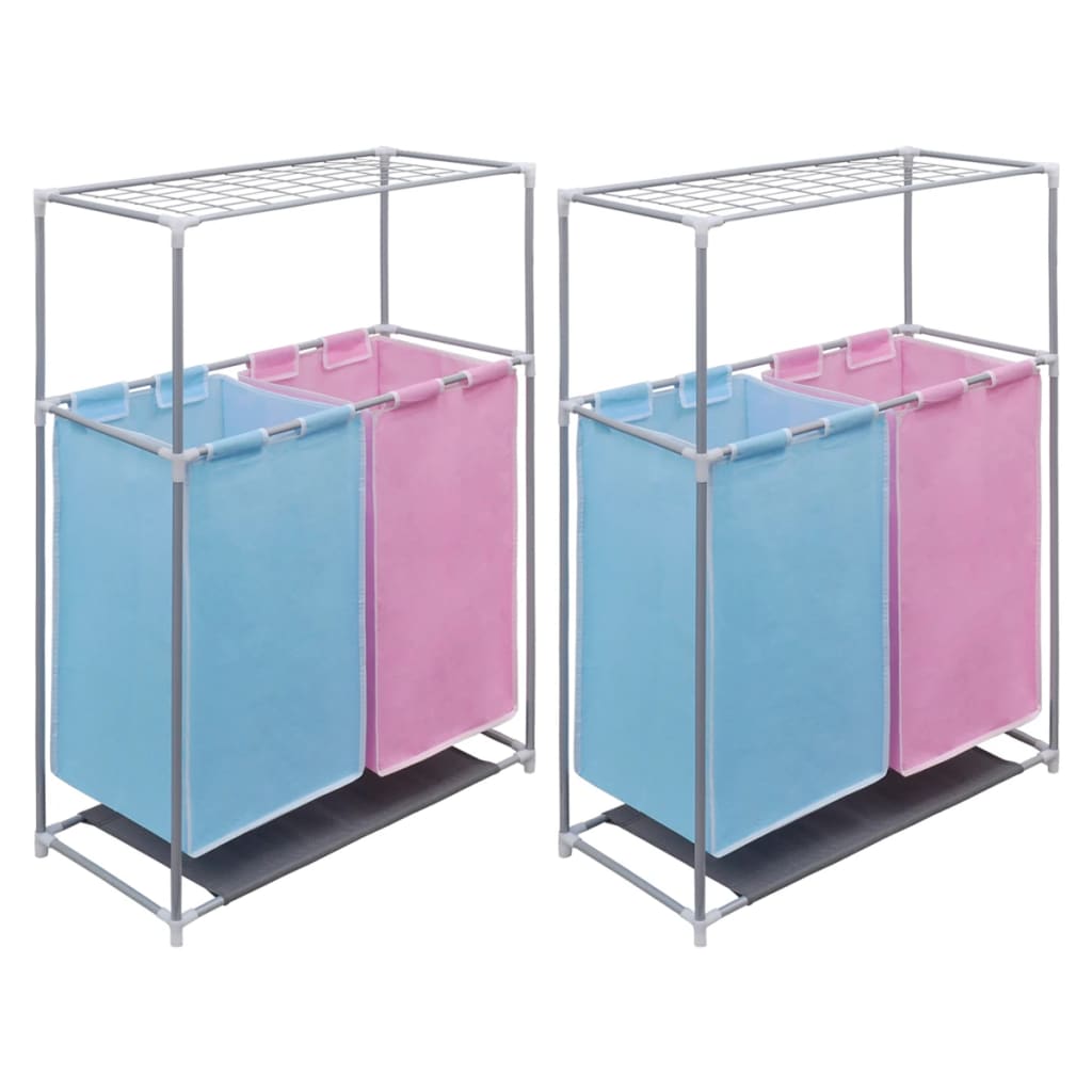 2-Section Laundry Sorter Hampers 2 pcs with a Top Shelf for Drying