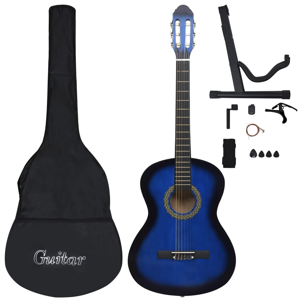 12 Piece Classical Guitar Beginner Set Blue 4/4 39