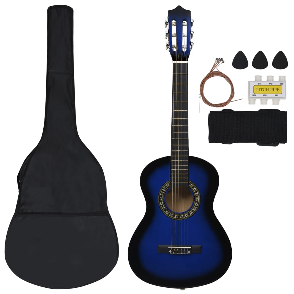 8 Piece Classical Guitar Beginner Set Blue 1/2 34