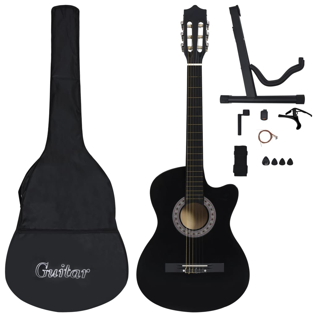 12 Piece Western Classical Guitar Set with 6 Strings Black 38"