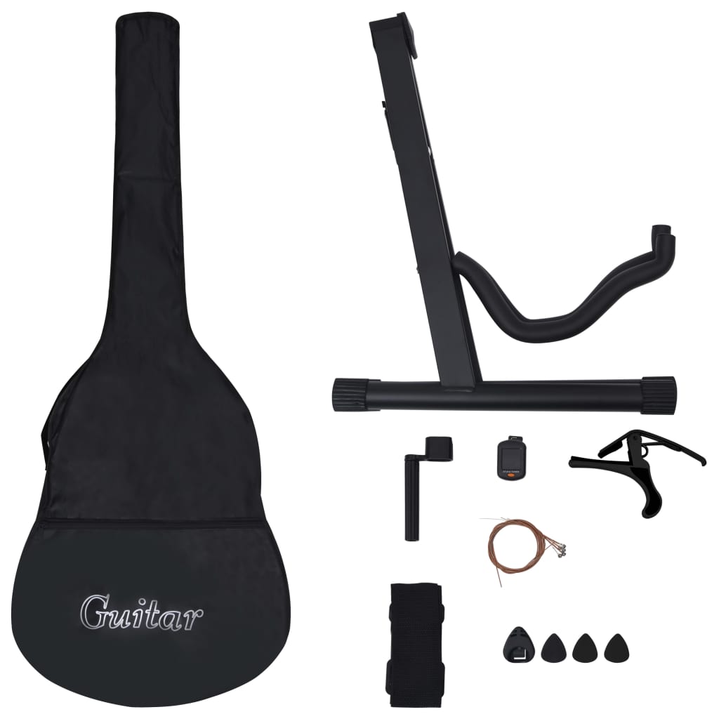 12 Piece Western Classical Guitar Set with 6 Strings Black 38