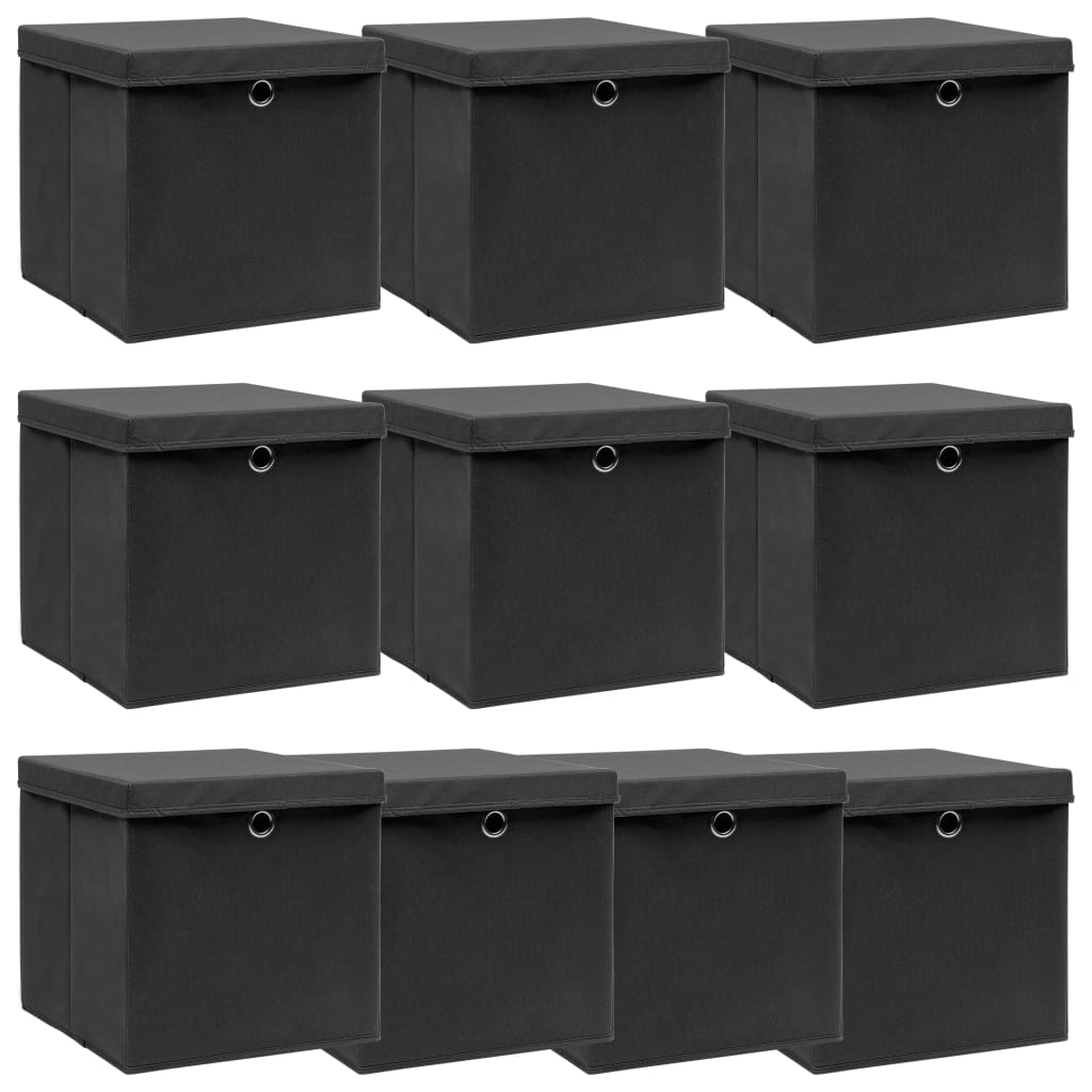 Storage Boxes with Lids 10 pcs Black 32x32x32 cm Fabric