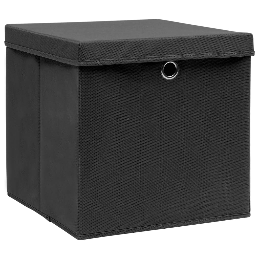 Storage Boxes with Lids 10 pcs Black 32x32x32 cm Fabric