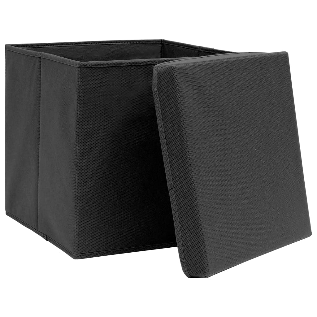 Storage Boxes with Lids 10 pcs Black 32x32x32 cm Fabric