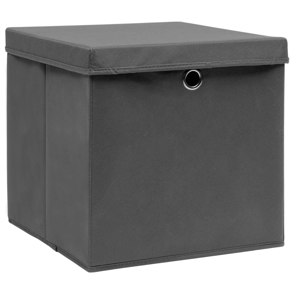 Storage Boxes with Lids 10 pcs Grey 32x32x32 cm Fabric