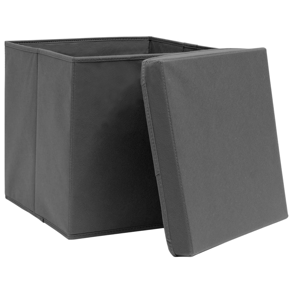 Storage Boxes with Lids 10 pcs Grey 32x32x32 cm Fabric