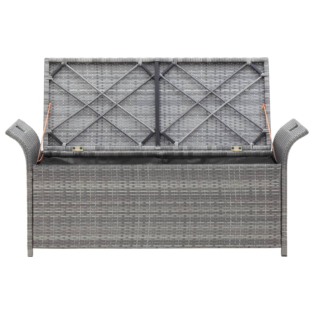 Storage Bench with Cushion Grey 138 cm Poly Rattan