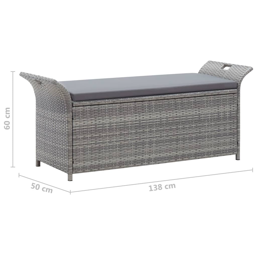 Storage Bench with Cushion Grey 138 cm Poly Rattan