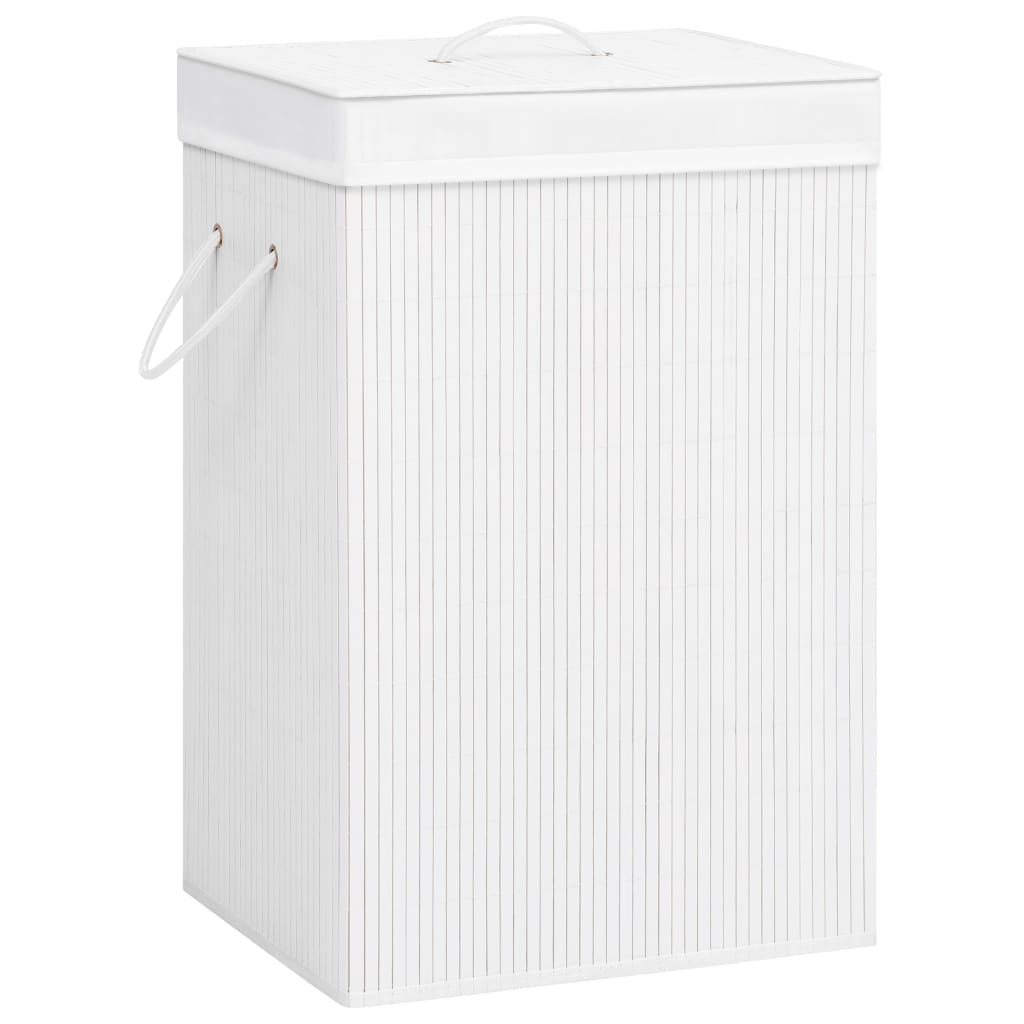 Bamboo Laundry Basket with 2 Sections White 72 L