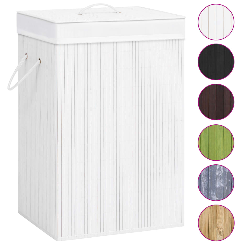 Bamboo Laundry Basket with 2 Sections White 72 L