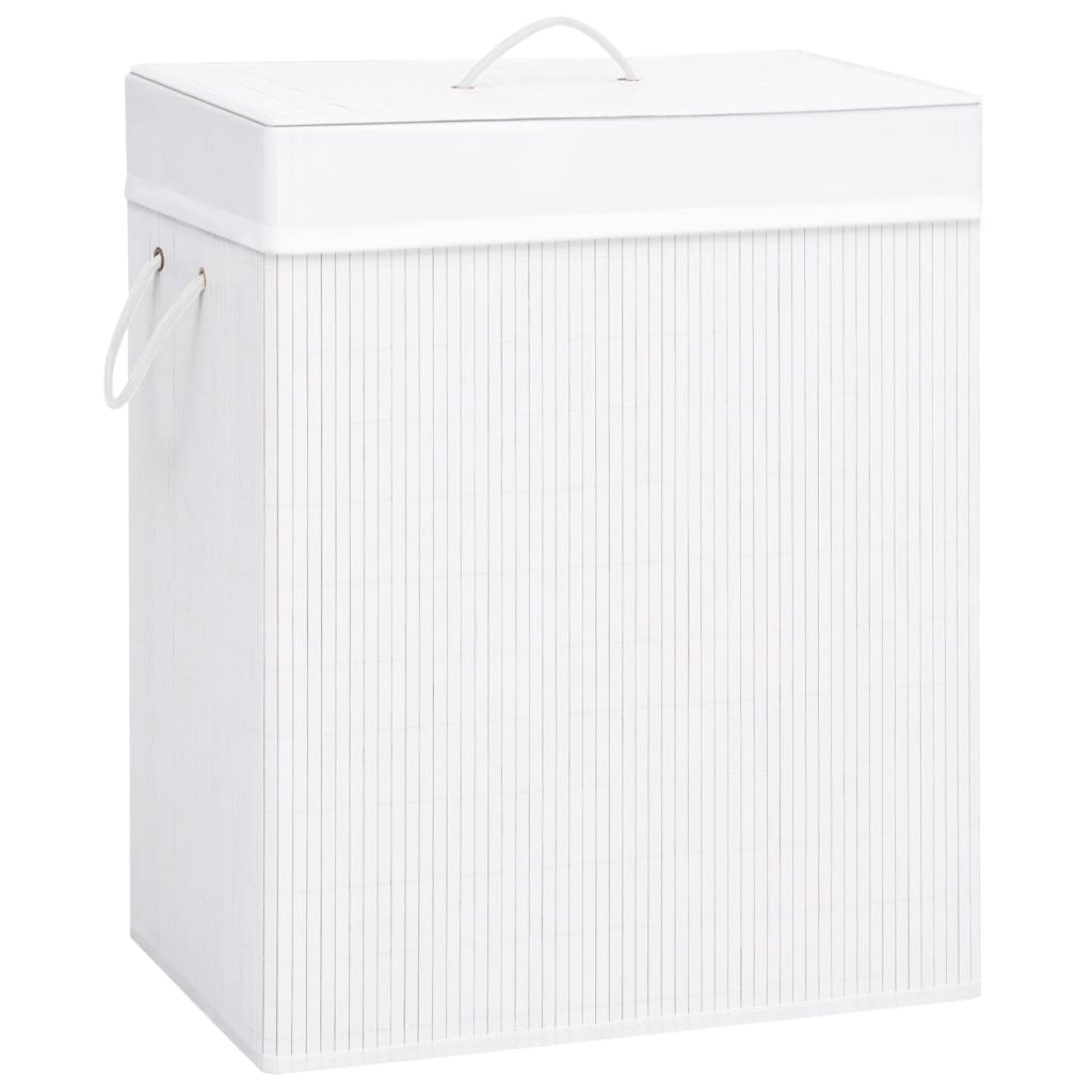 Bamboo Laundry Basket with Single Section White 83 L