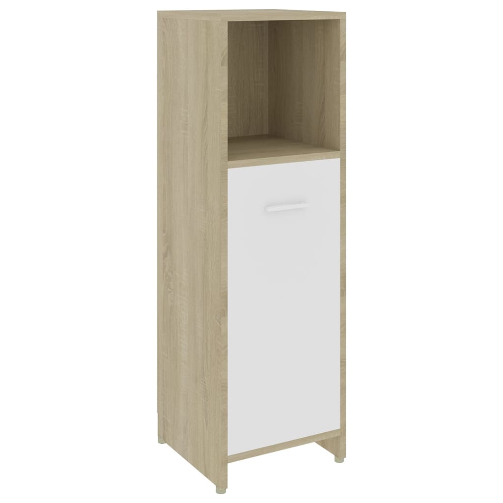 Bathroom Cabinet White and Sonoma Oak 30x30x95 cm Engineered Wood