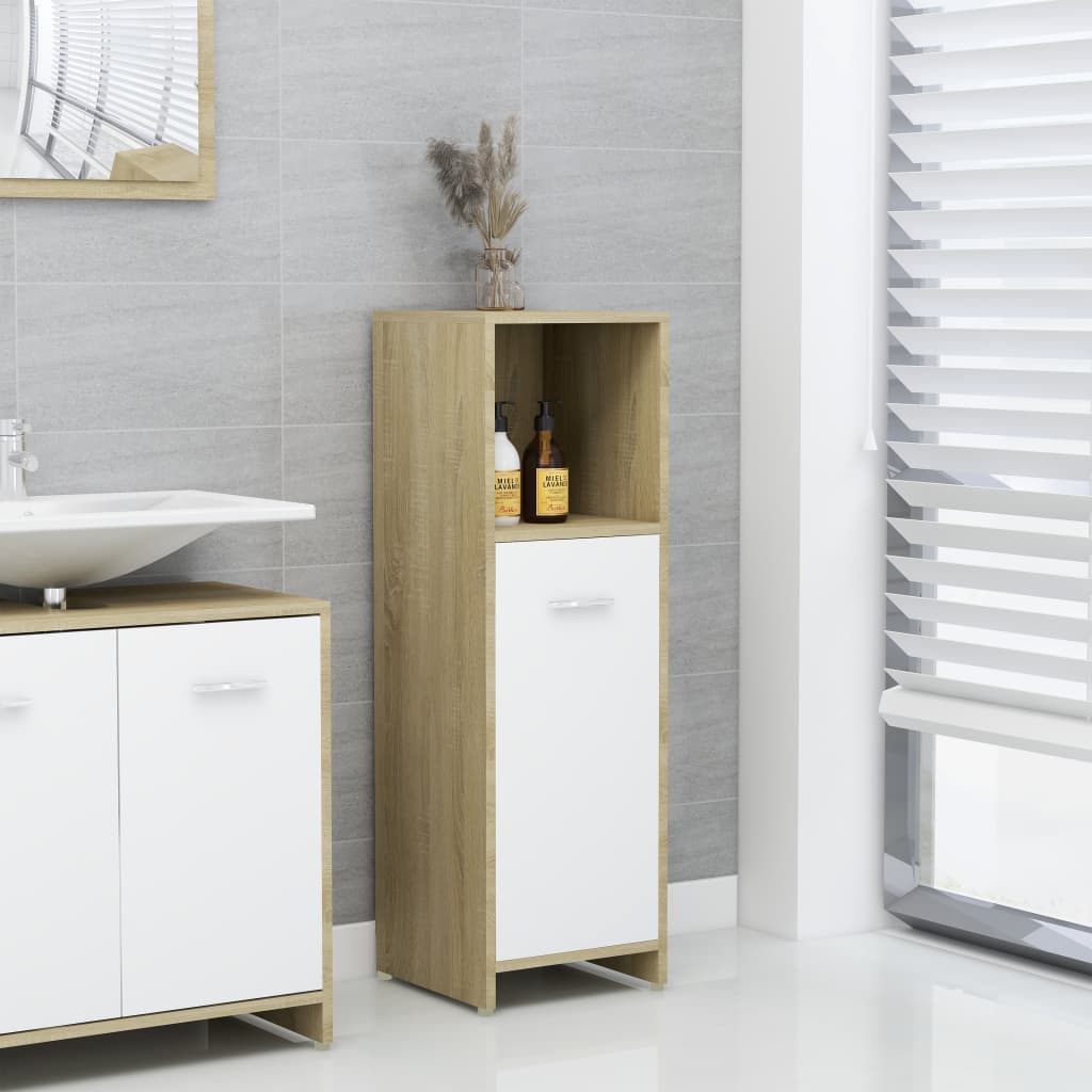 Bathroom Cabinet White and Sonoma Oak 30x30x95 cm Engineered Wood