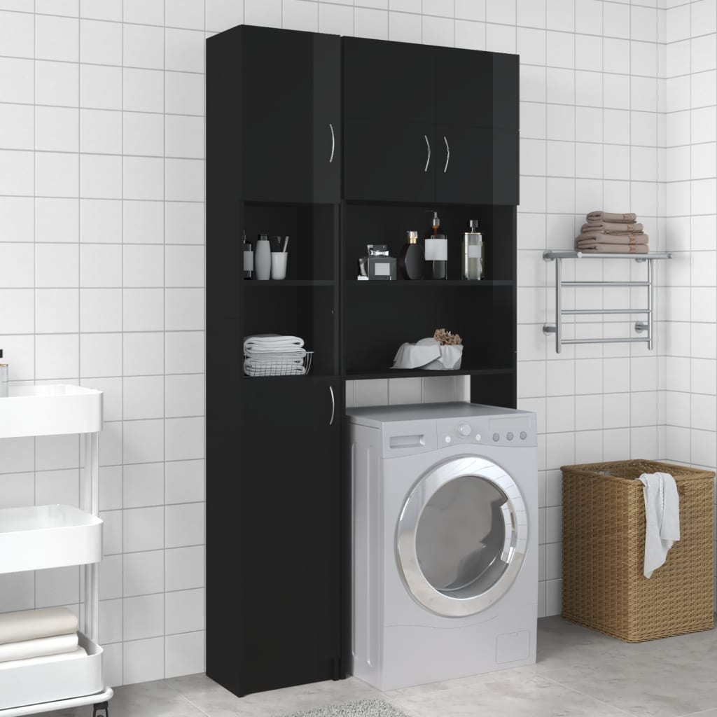 Bathroom Cabinet High Gloss Black 32x25.5x190 cm Engineered Wood