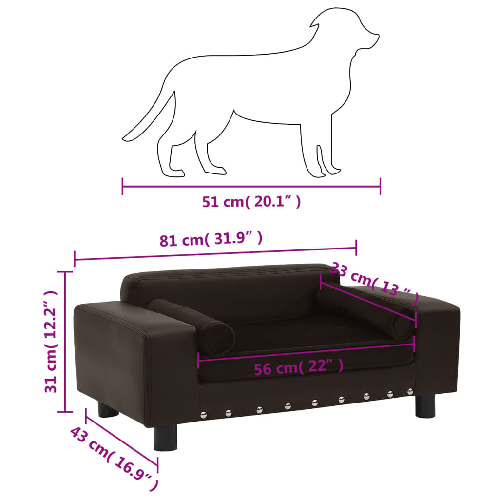 Dog Sofa Brown 81x43x31 cm Plush and Faux Leather