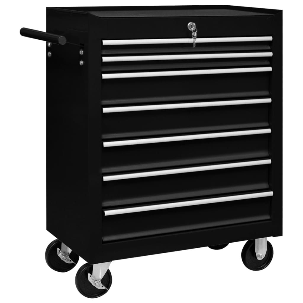 Workshop Tool Trolley with 7 Drawers Black