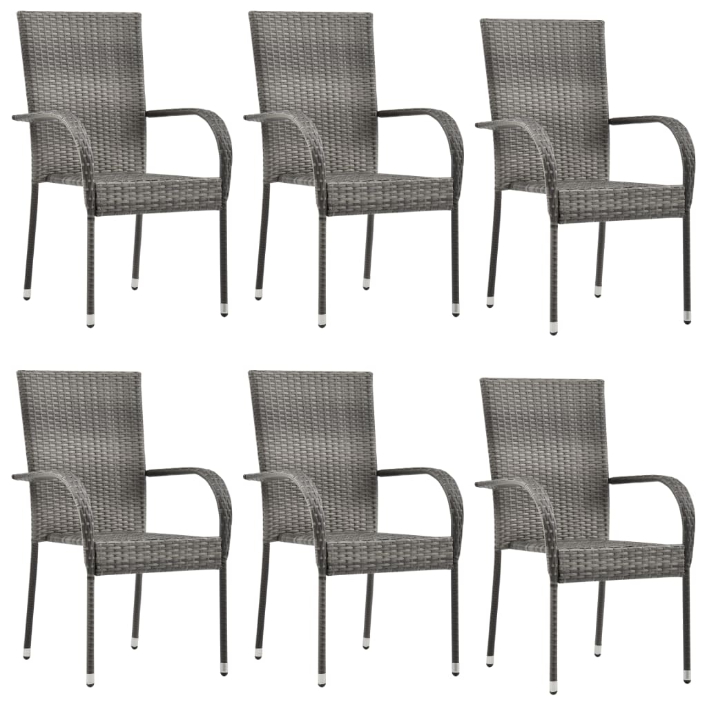 Stackable Outdoor Chairs 6 pcs Grey Poly Rattan