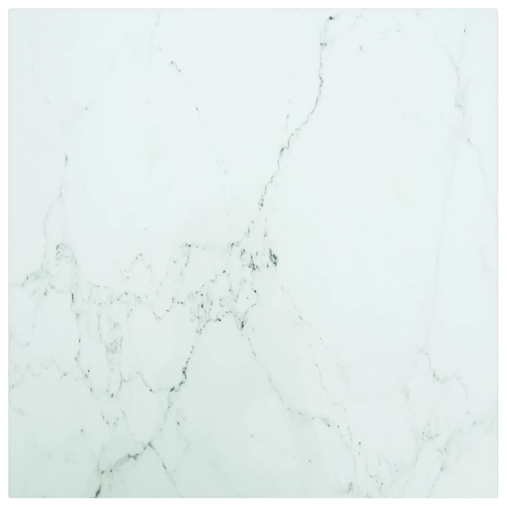 Table Top White 50x50 cm 6 mm Tempered Glass with Marble Design