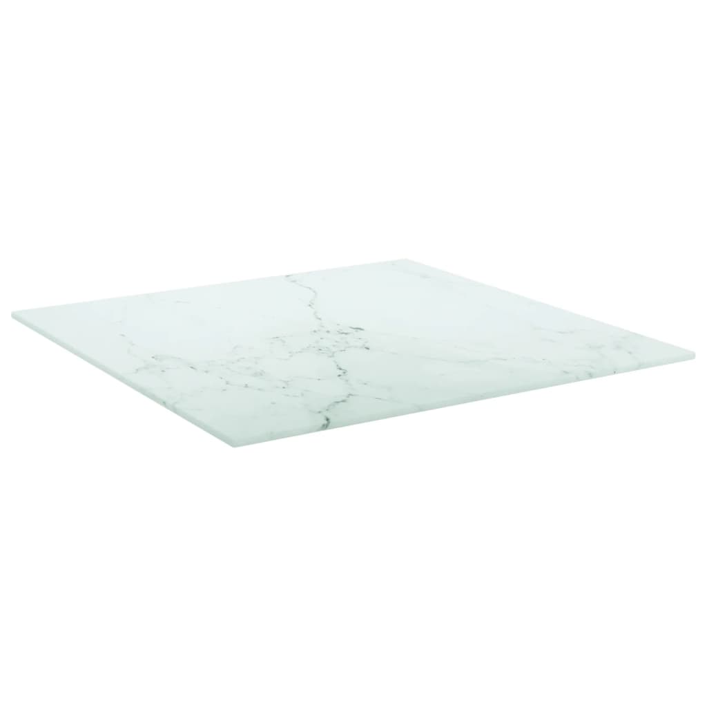 Table Top White 50x50 cm 6 mm Tempered Glass with Marble Design