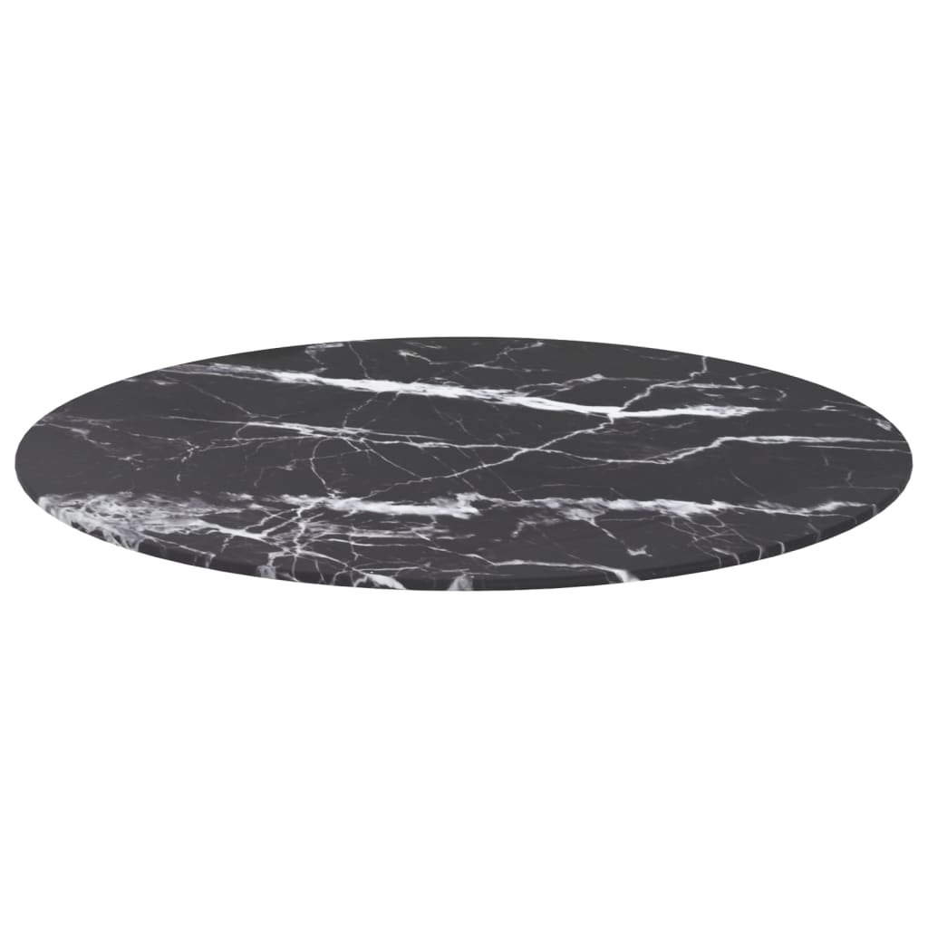 Table Top Black Ø70x0.8 cm Tempered Glass with Marble Design