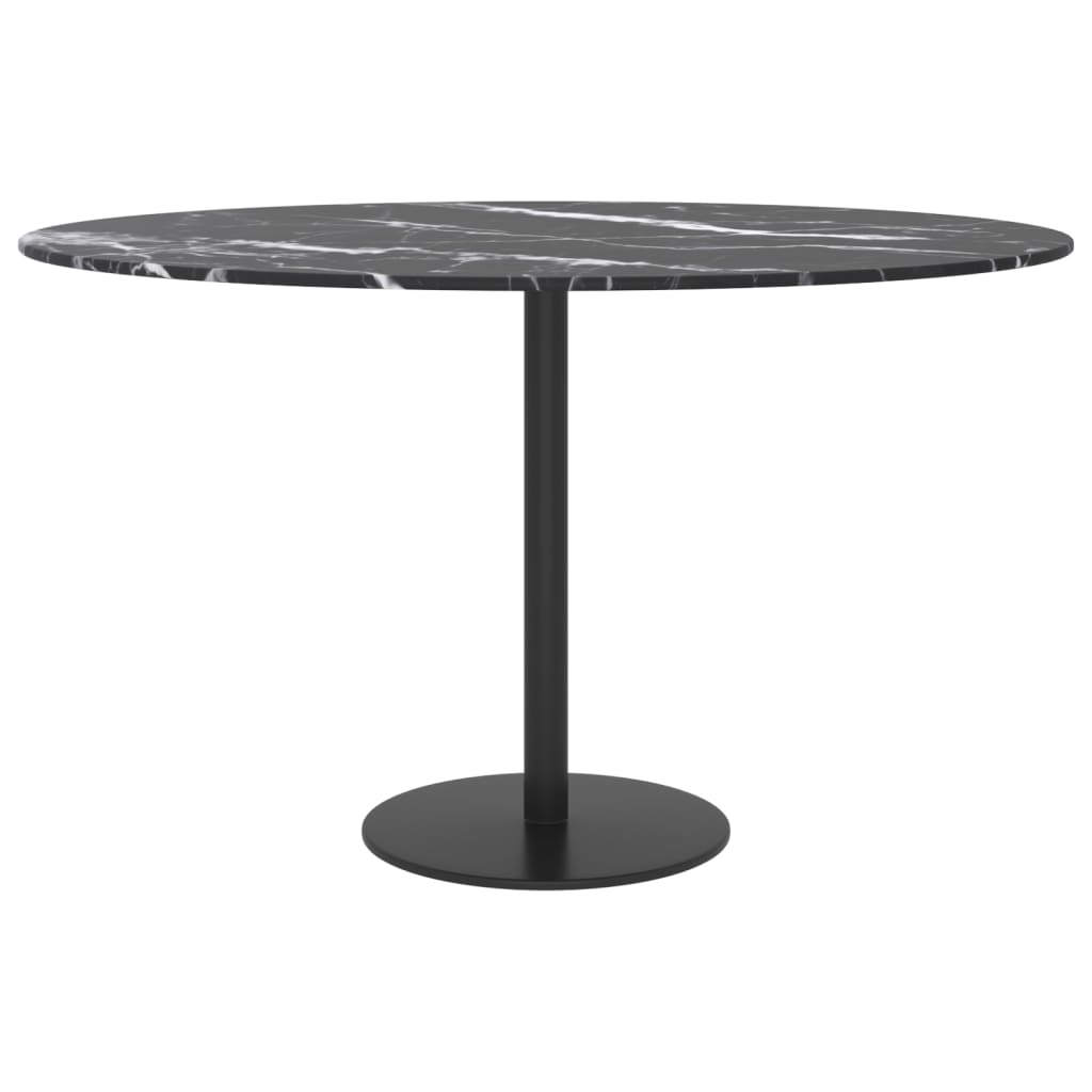 Table Top Black Ø70x0.8 cm Tempered Glass with Marble Design