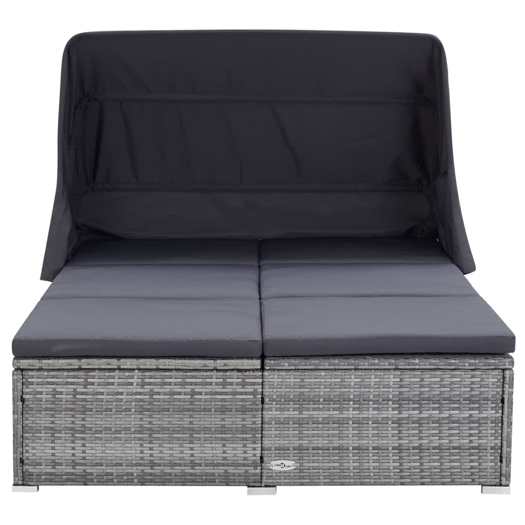 2-Person Sunbed with Cushion Poly Rattan Grey