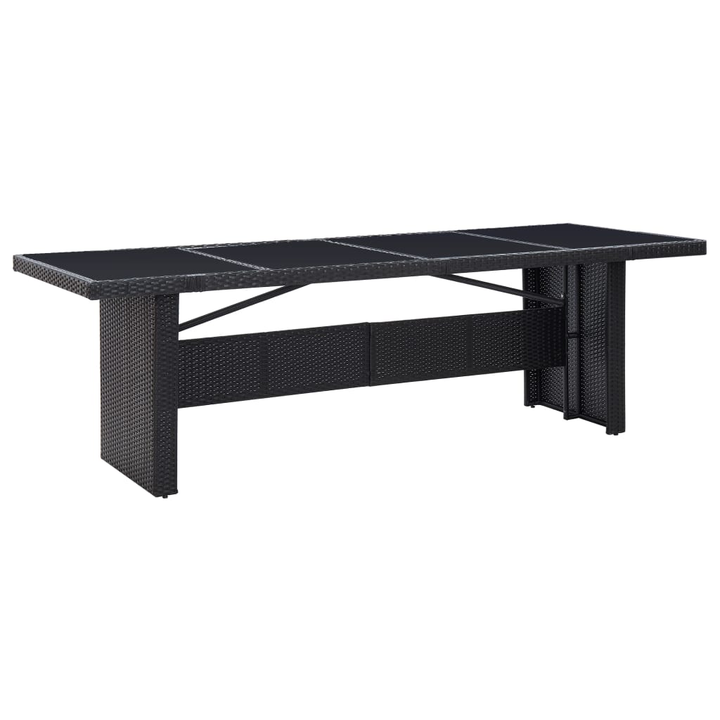 Garden Table Black 240x90x74 cm Poly Rattan and Glass