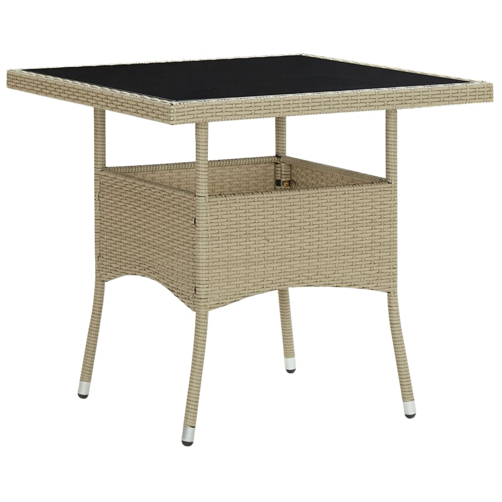 Outdoor Dining Table Beige Poly Rattan and Glass