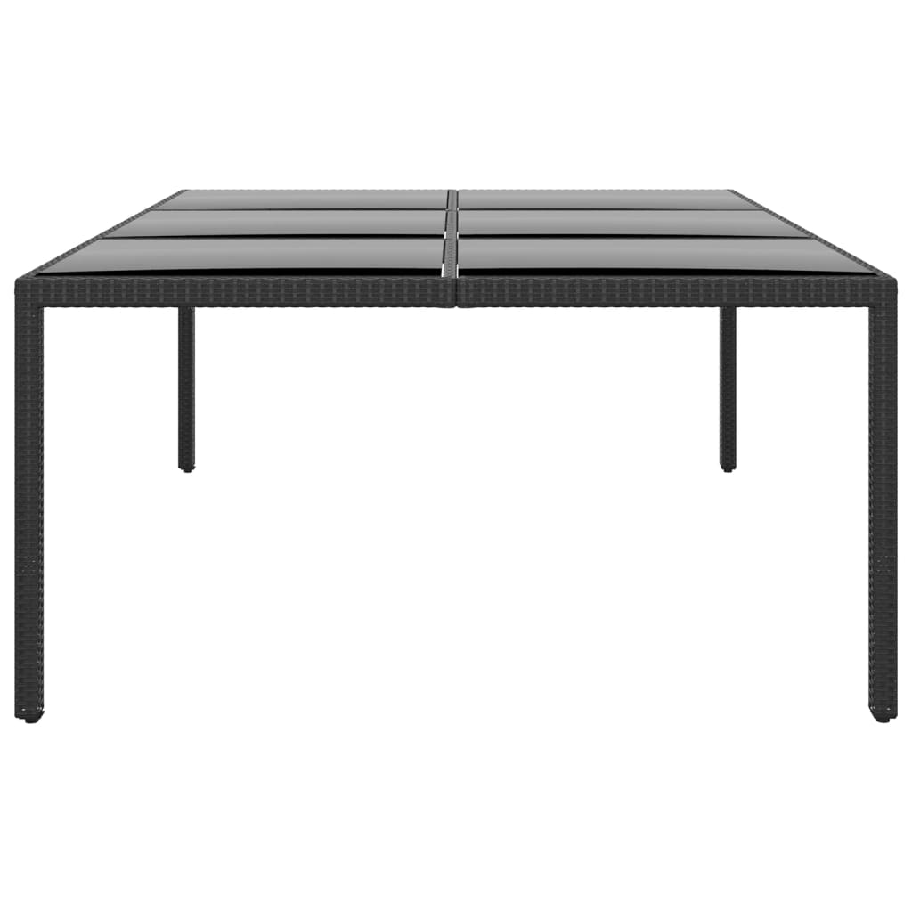 Garden Table 200x150x75 cm Tempered Glass and Poly Rattan Black