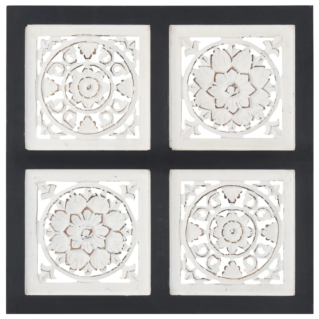 Hand-Carved Wall Panel MDF 40x40x1.5 cm Black and White