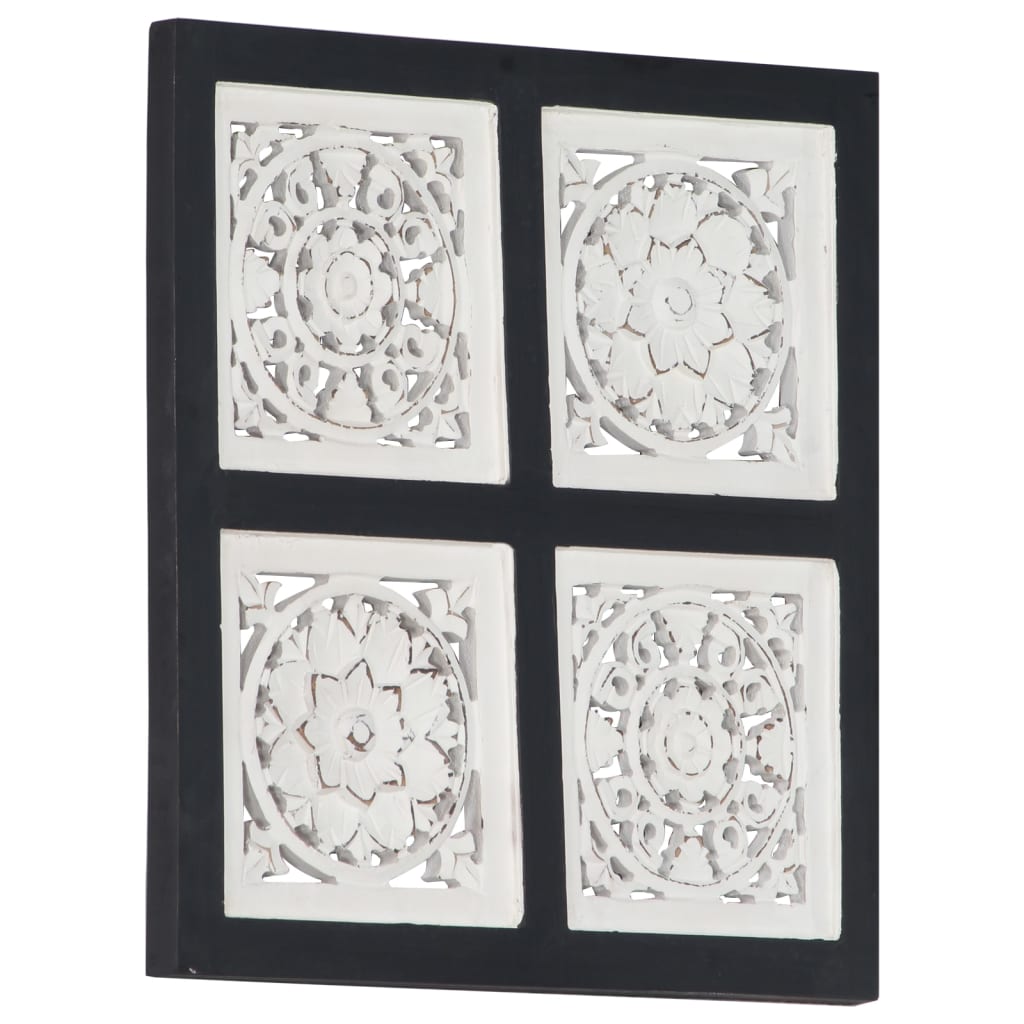 Hand-Carved Wall Panel MDF 40x40x1.5 cm Black and White