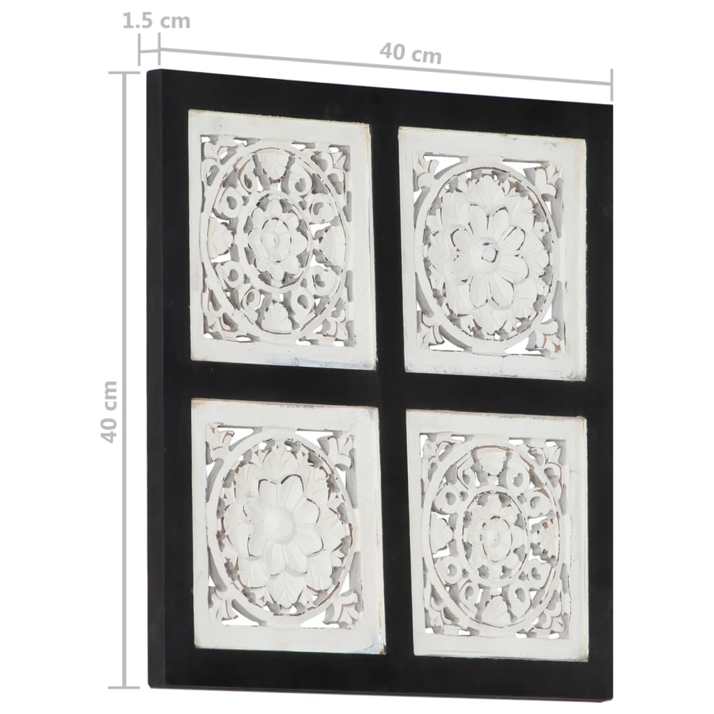 Hand-Carved Wall Panel MDF 40x40x1.5 cm Black and White