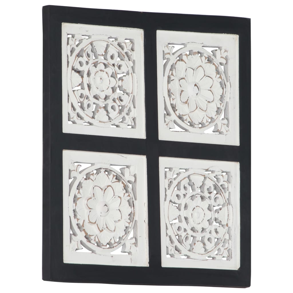 Hand-Carved Wall Panel MDF 40x40x1.5 cm Black and White