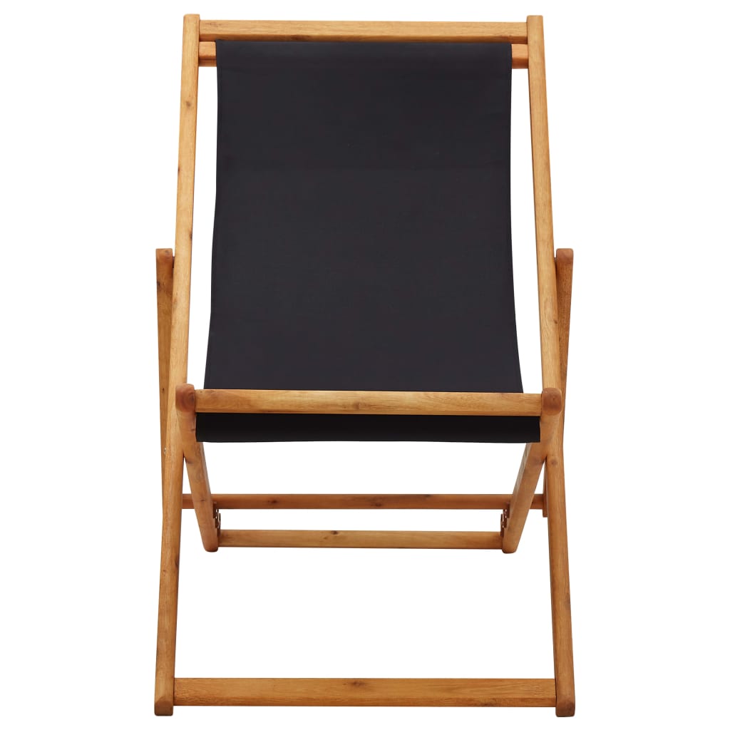 Folding Beach Chair Eucalyptus Wood and Fabric Black