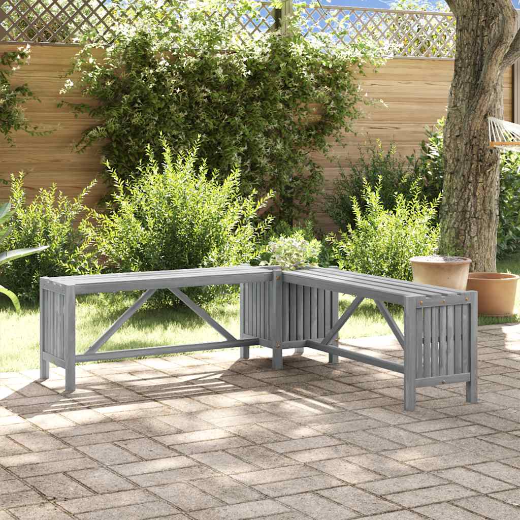 Garden Corner Bench with Planter 117cm Solid Acacia Wood Grey