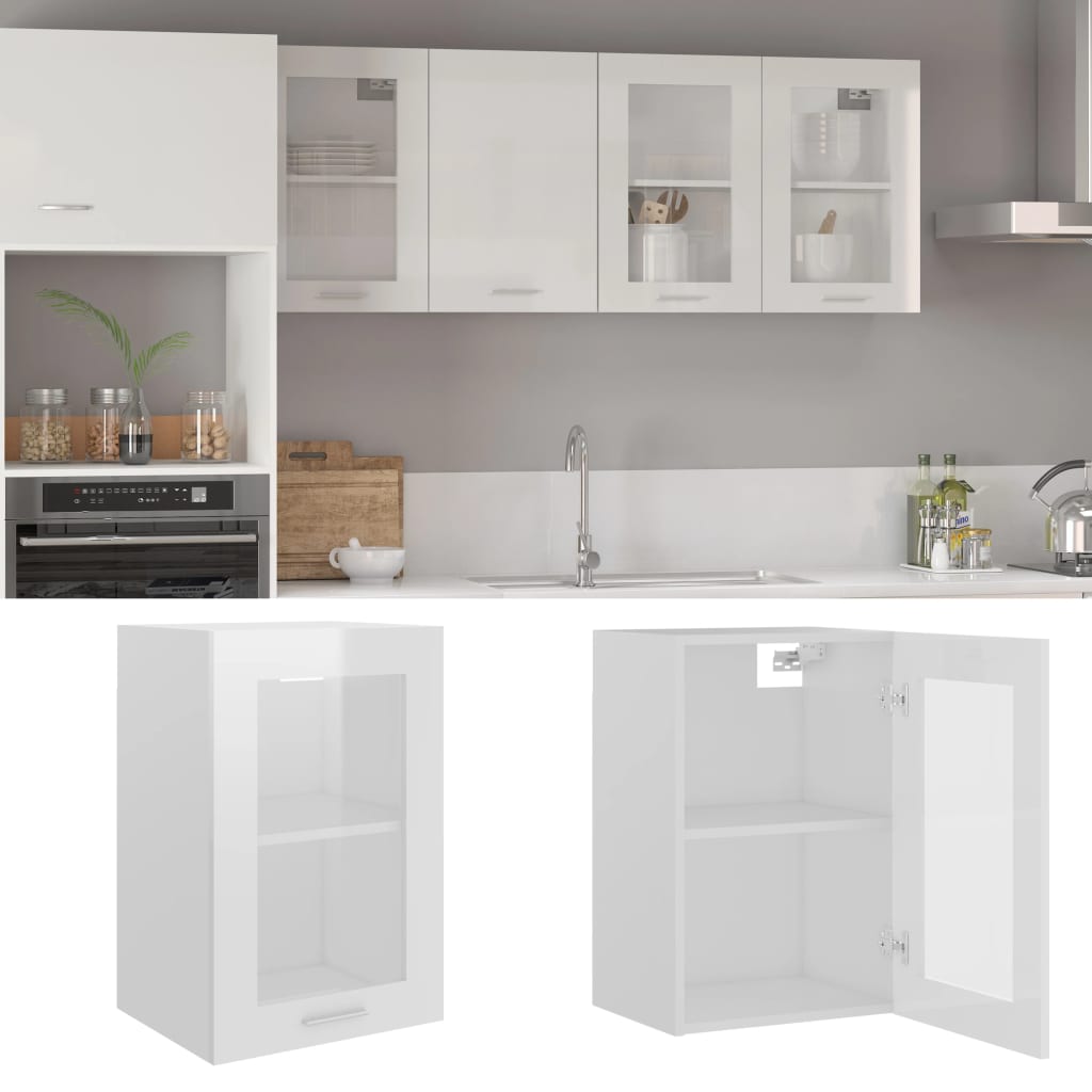 Hanging Glass Cabinet High Gloss White 40x31x60 cm Engineered Wood