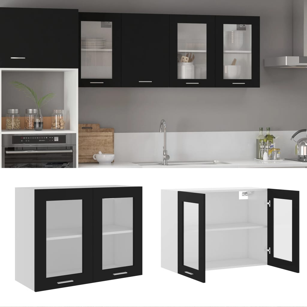 Hanging Glass Cabinet Black 80x31x60 cm Engineered Wood