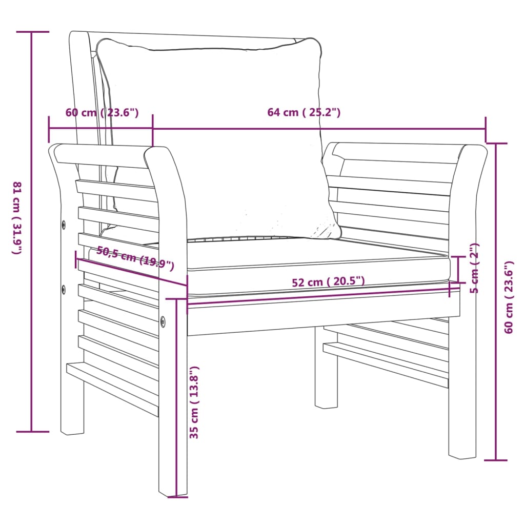 Sofa Chairs with Dark Grey Cushions 2 pcs Solid Wood Acacia