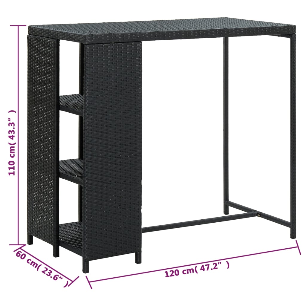 Bar Table with Storage Rack Black 120x60x110 cm Poly Rattan