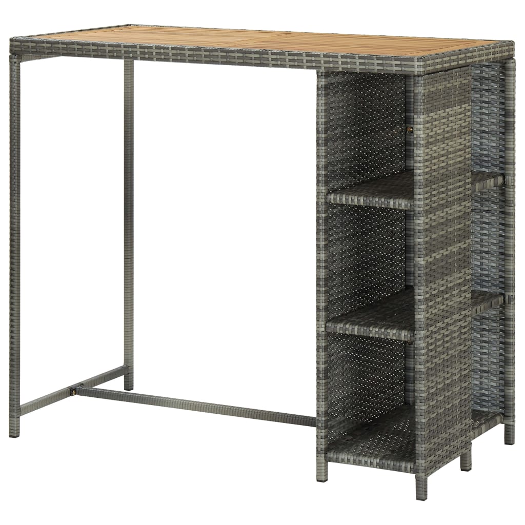 Bar Table with Storage Rack Grey 120x60x110 cm Poly Rattan