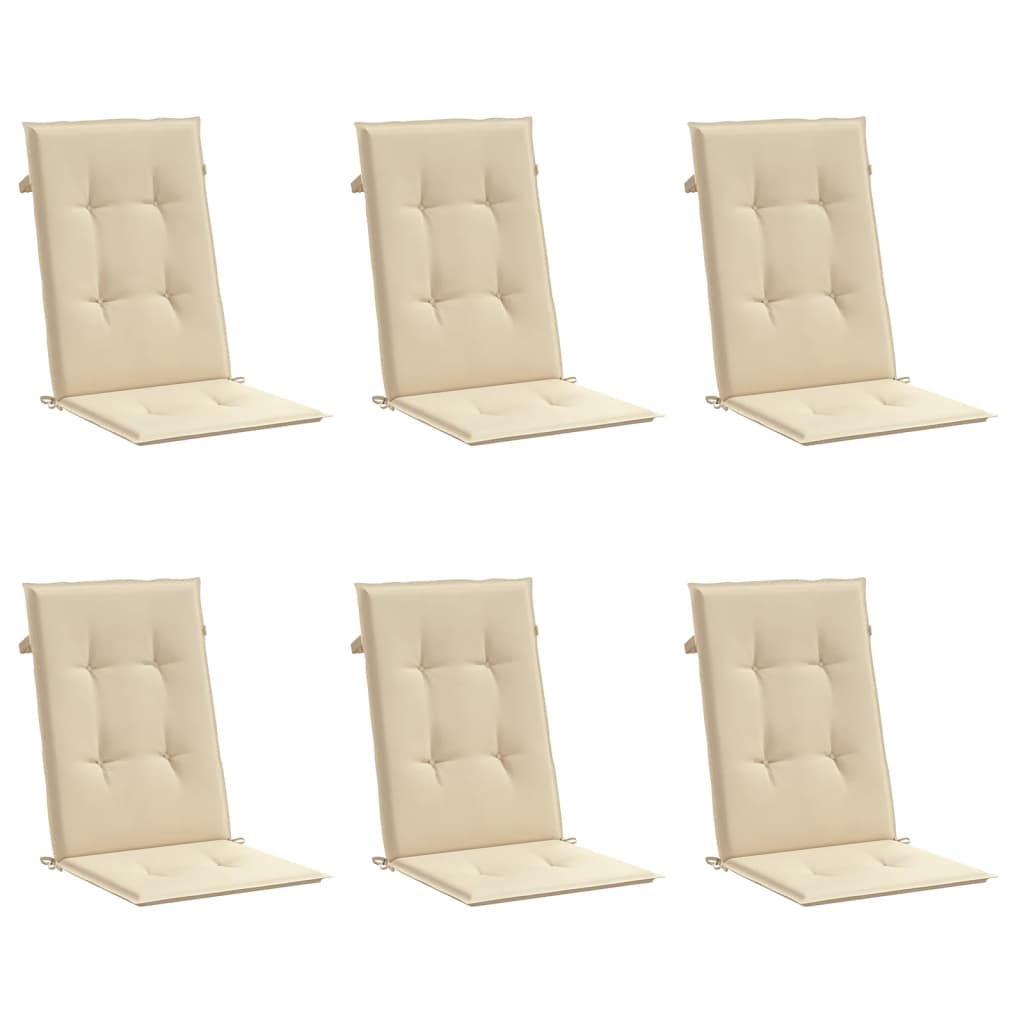 Garden Highback Chair Cushions 6 pcs Beige 120x50x3 cm Fabric