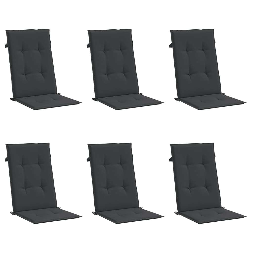 Garden Highback Chair Cushions 6 pcs Black 120x50x3 cm Fabric