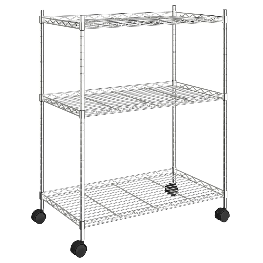 3-Tier Storage Rack with Wheels 60x35x81 cm Chrome 150 kg