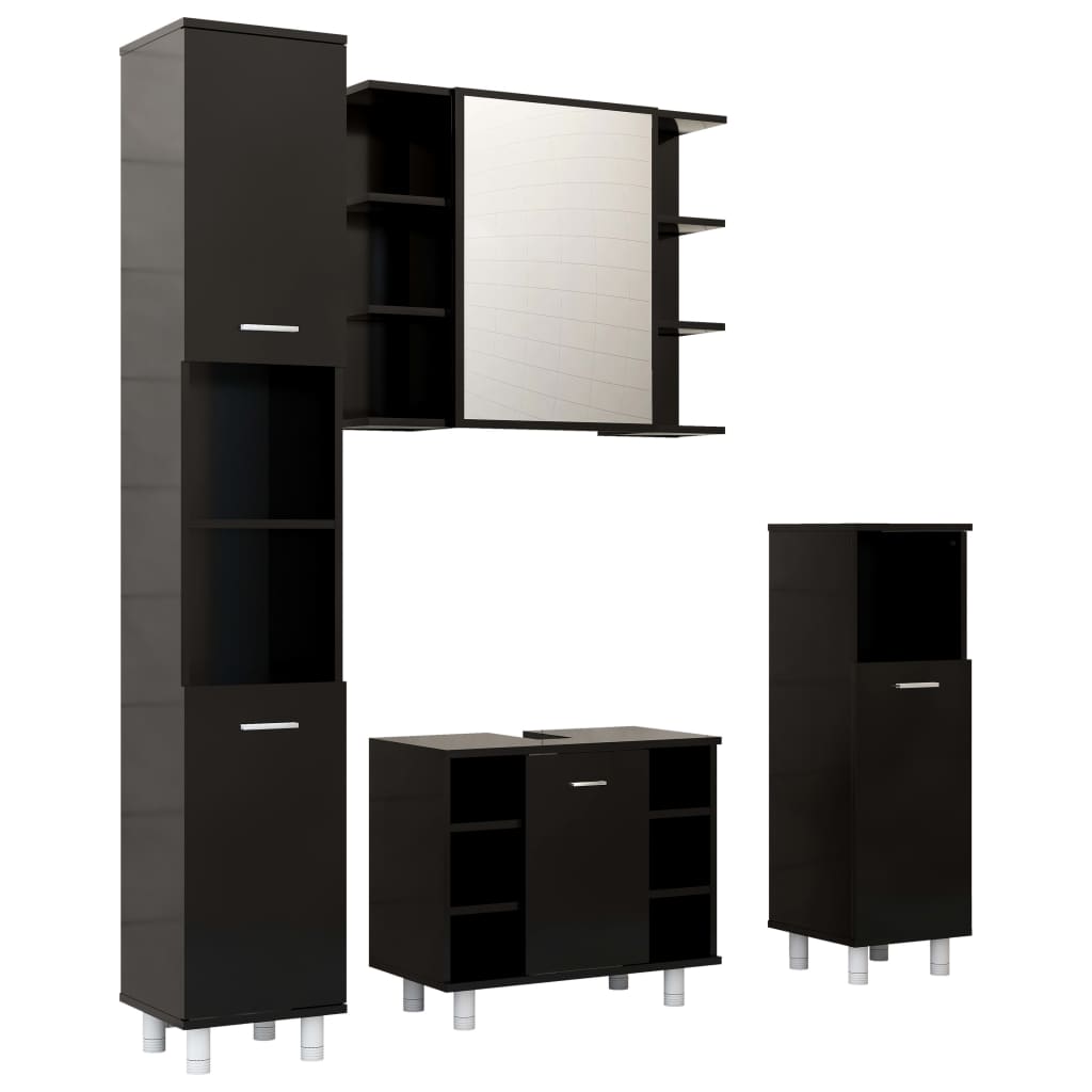 4 Piece Bathroom Furniture Set Black Engineered Wood